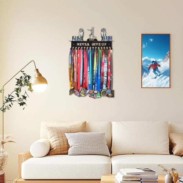 Medal Hanger, Medal Storage with 15 Hooks, Sturdy Iron Medal Display Holder, Wall Mounted Medal Display