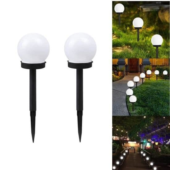 Utendørs solcellelampe - Kulelampe med spyd - Hvit - 10*33 cm - LED - Moderne