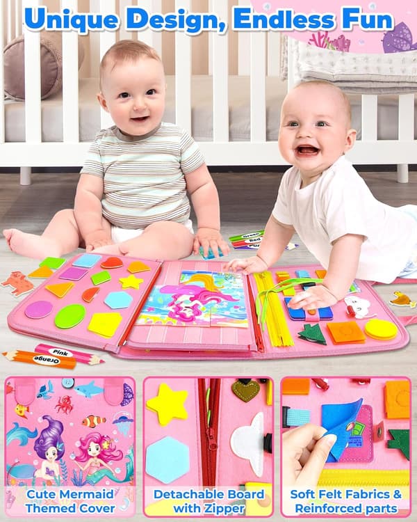 Montessori Busy Board Leksak för Småbarn, Sensorisk Aktivitetsbok för Resor [JUN]