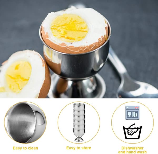 Eggeglassholder i rustfritt stål og dobbeltsidig egglokkåpner