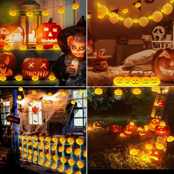 Halloween Græskar Lanterner Lys, 3M 20 LED Orange Græskar Lys