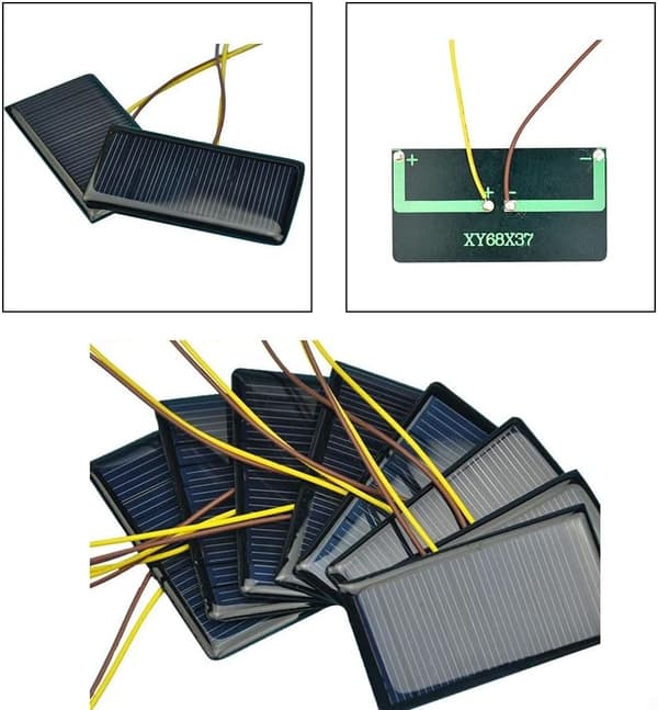 10-pak 60mA DIY Batterioplader 5V Solpanel 68x37mm Modul med 15cm Kabel til Lille Elektronik