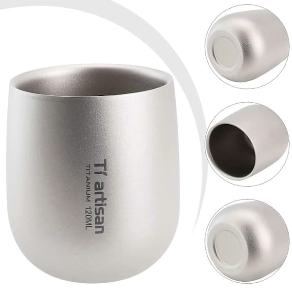 (Pow Yeah!) 120ml Titanium Koppar Dubbelvägg Campingmugg 2-Lagers Öl Kaffe Te Vatten Juice Kopp Utomhus Camping Vandring Picknick Tillbehör