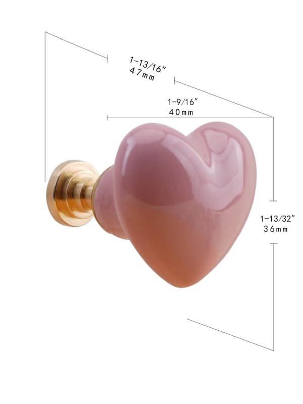 6 pcs Brass and Ceramic Knobs with Heart-shaped Handles for Wardrobe, Cabinet, TV Stand