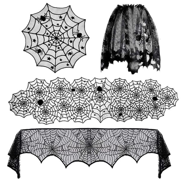 45*183cm Halloween Decorations, Black Lace Halloween Fireplace Decoration