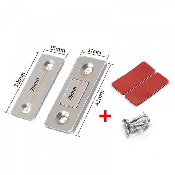 Magnetisk dørstopper - Rustfritt stål, selvklebende - for kjøkkenskap, skuffer - Sølv - 17*41 mm
