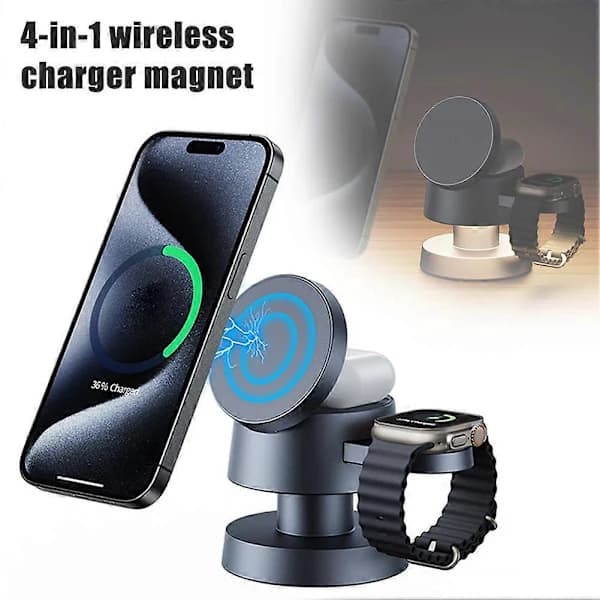 (Pow yeah!) 4-in-1 Wireless Charger Magnet Clock Headphones Phone Holder Creative Night Light