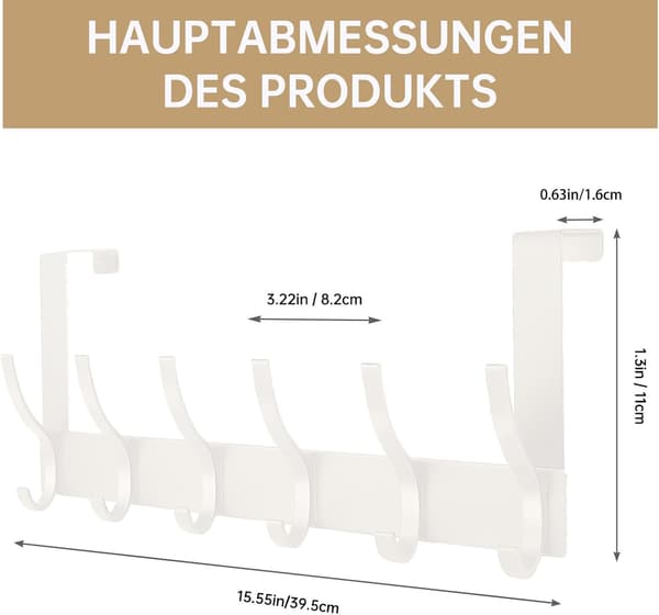 Door Hook Hanger with 6 Hooks, Wall Mounted Coat Rack in Space Aluminum 222