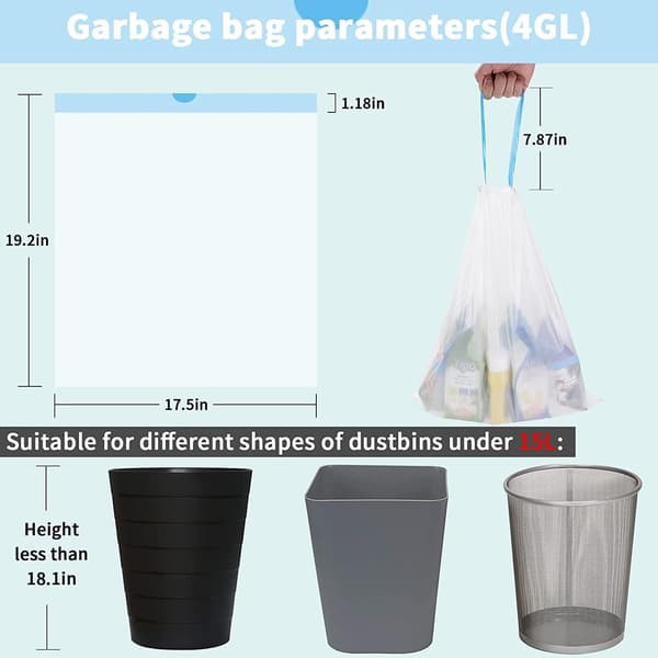 3 rullar soppåsar, sopsäckar med dragsko - 15L starka höga soppåsar med dragsko, oparfymerade soppåsar för sovrum (45x50cm)