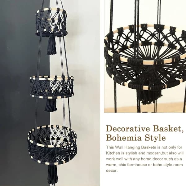(Pow Yeah!) Hanging Fruit Basket, 3-Tier Tassel Kitchen Hanging Fruit Baskets Storage Basket