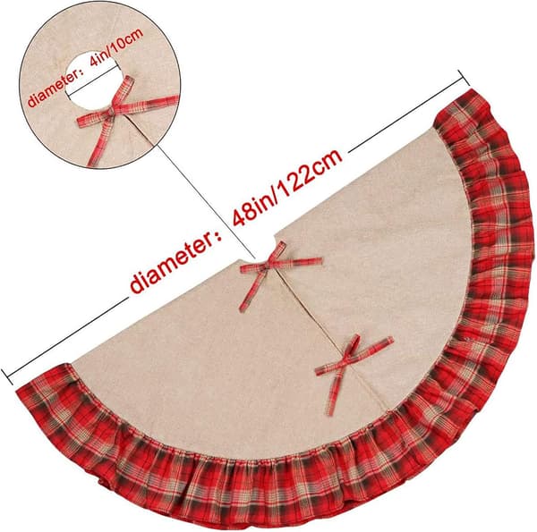 Juletræsskørt 48 tommer sort og rød Buffalo Plaid Ruffle T
