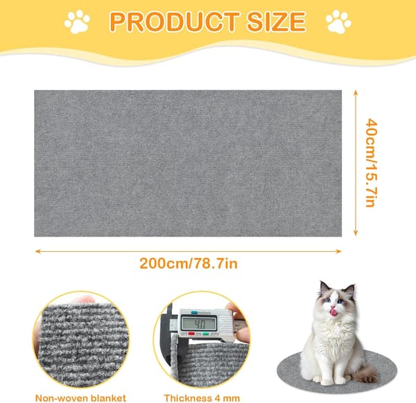 wxsp Self-adhesive scratch protection mat, 200x40cm scratch mat for cats, scratch protection for sofa, cuttable scratching post protection for