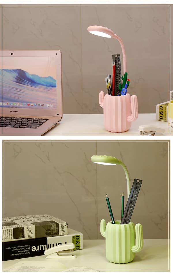 Blå skrivebordslampe barn LED USB oppladbar 3 nivåer dimbar seng
