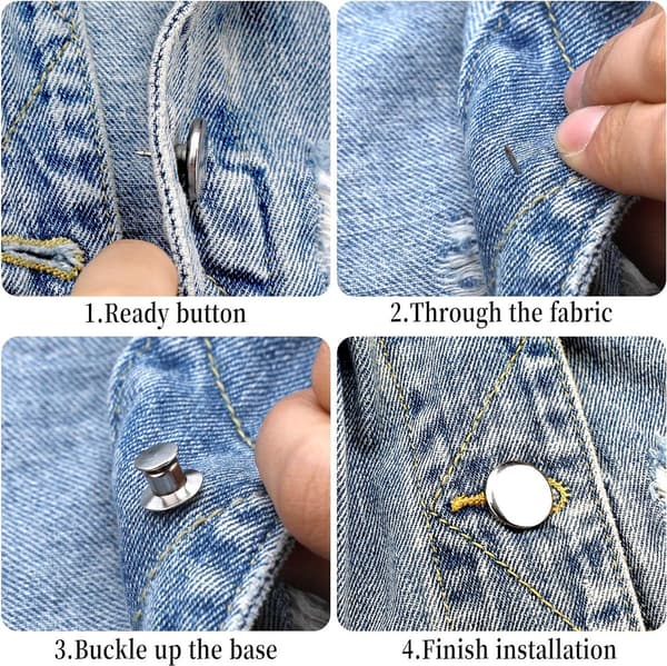 Jeans Magic Button, 20 sett 17 mm erstatningsknapp for jeans, sømløs avtakbar