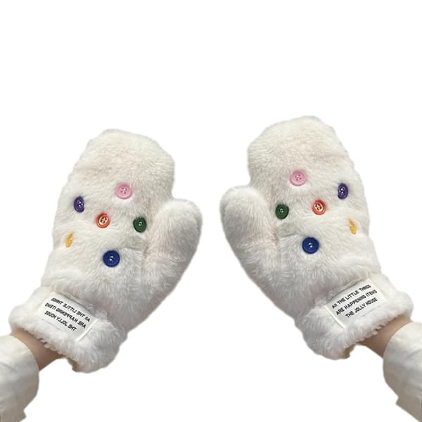 Bløde vintervarme handsker til kvinder, teenagere, håndvarmere, fluffy fingerløse handsker, bløde, åndbare, vindtætte handsker (hvide)