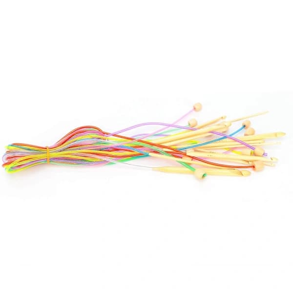 Carbonized Bamboo Tunisian Crochet Circular Knitting Needle with Bead for Carpet Blanket