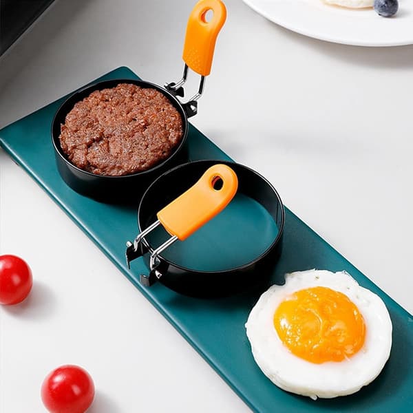 1 stk. Eggeringer for steking, stekering i rustfritt stål, non-stick eggstekeringer, 4 former stekte eggformer (Rund)