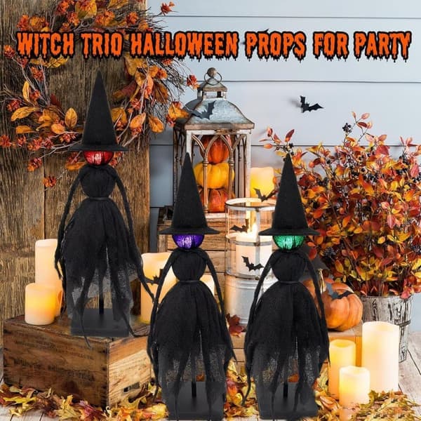 3-pack Halloween Decorations, Witch Figures with LED Lights, Indoor Table & Shelf Decoration_tfrf