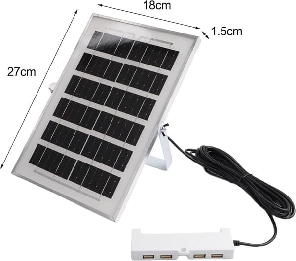4 USB-porter, batterilader for utendørs campingbruk Bærbart 6W solcellepanel med 5V for