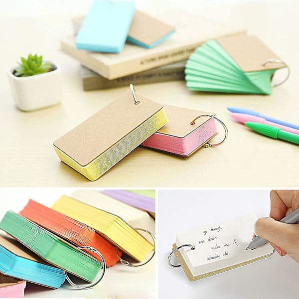 7-pack flashcards with ring, vocabulary cards, 350 sheets, flashcard pocket, small notepads for notes