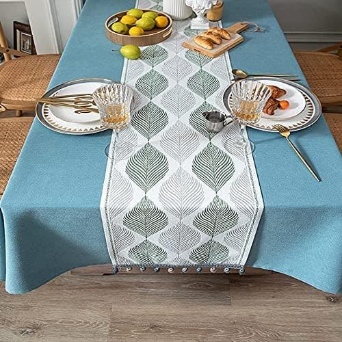 Grå bordløper, bomulls lin bordløper, rustikk brodert løper for spisebord, restaurant, dekorasjon - 14x71 tommer