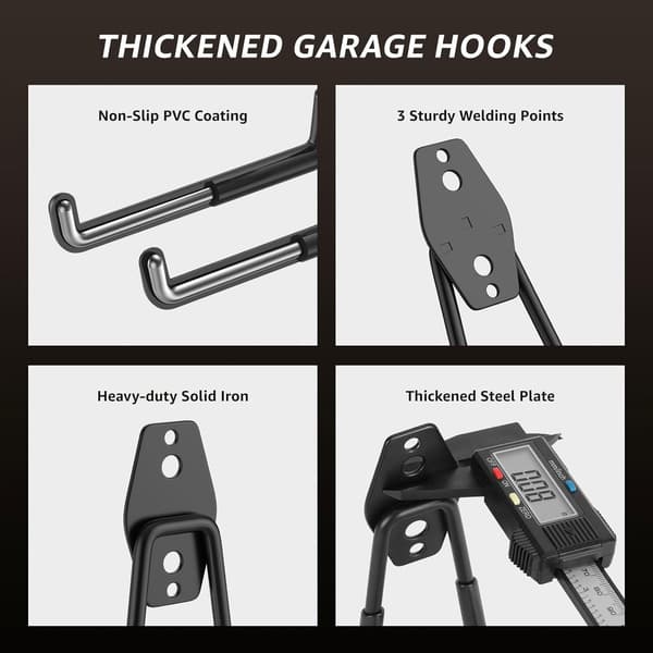 Heavy Duty Steel Wall Hooks, 1 Pack, Non-Slip Coating for Bikes and Ladders