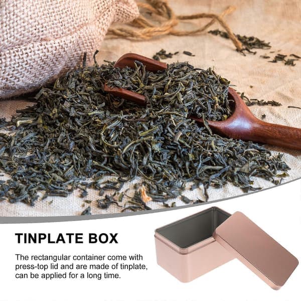 Rectangular Tin Box Mini Portable Tea Leaf Storage Container Candy Organizer Home Storage Box - 13x8x6cm (Gold)