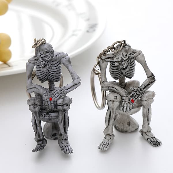 Dødningehoved Nøglering Vedhæng Halloween Siddende WC Spøgelse Nøglering Spøgelse
