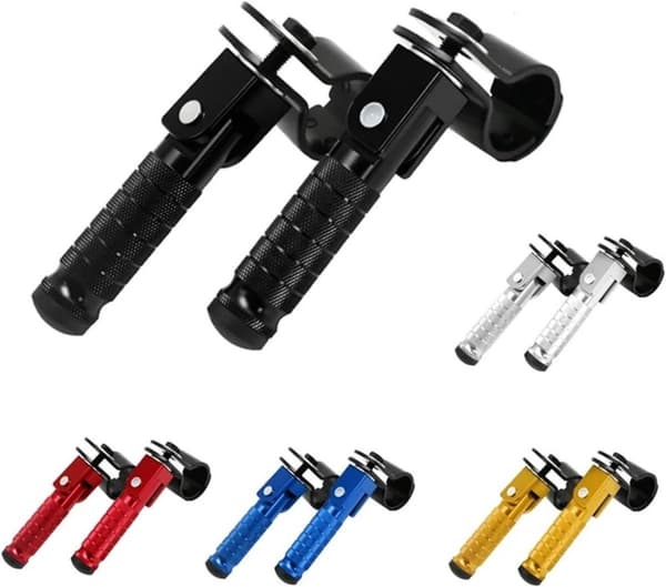 2 Pieces, Foldable Motorcycle Footrests, 90 Degree Foldable Rear Pedals with 31-33mm Clamp, 12.2 x 11 cm, Red