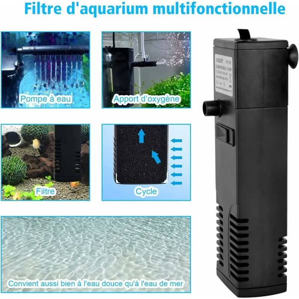 Vandstrømsakvariefilter 4W 300L/H Akvarium internt filter 60L Akvariepumpefilter