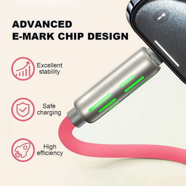240W 4-in-1 USB-C Cable, Multi-Charger with Breathing Light, PD 5A Fast Charging & Data Sync Silicone Compatible with iPhone Samsung Laptop Pink Pink 1m