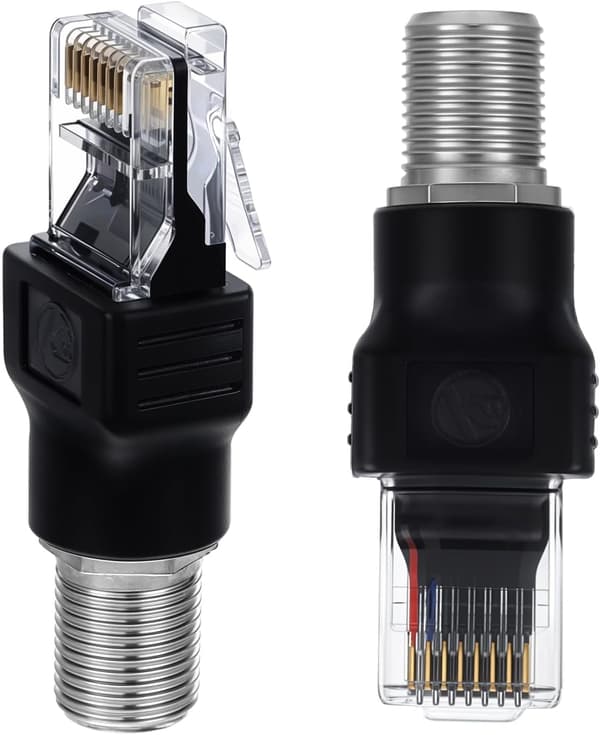 2 STK F-Type Hun til RJ45 Han Koaksialkonverter, Sort Koaksial Lige Stik Kobling (Kun til testformål)