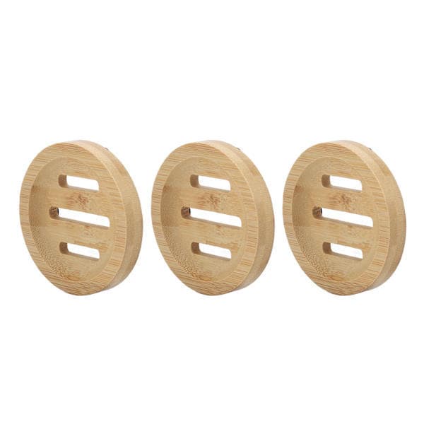 3 Pcs Round Bamboo Soap Dish Home Bathroom Retro Elegant Self-Draining Soap Holder Tray for Kitchen 0.1