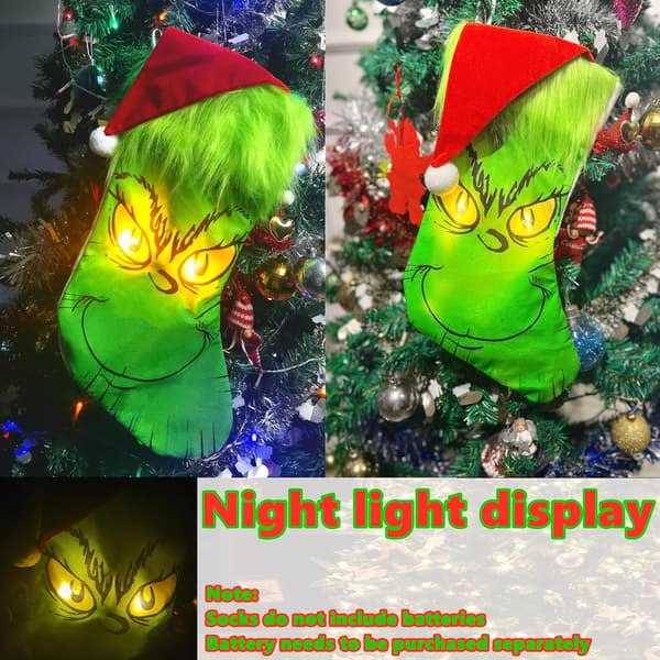 Julestrømper med LED-lys, 14,98 tommer røde og grønne hængende strømper, slikgave strømper julepynt til jul