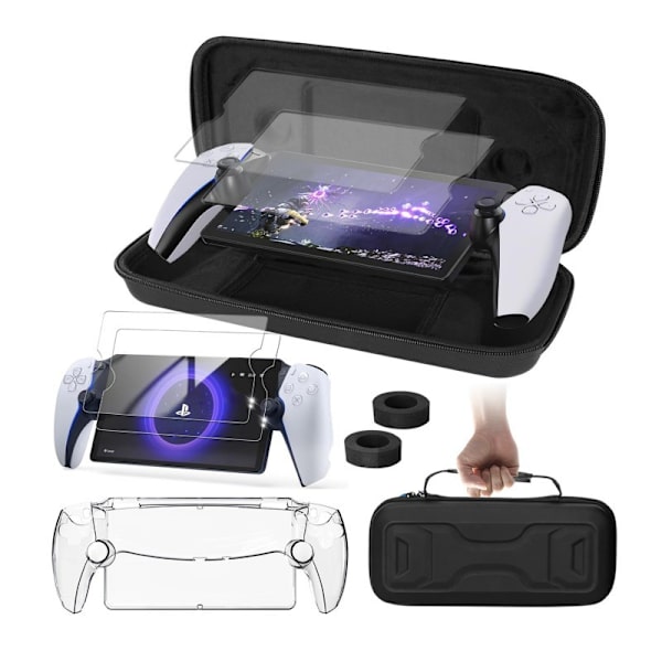 Gaming Console Case Black - PS5 Streaming Handheld Storage Case Set with PC Cover, Screen Protector and Joystick Caps