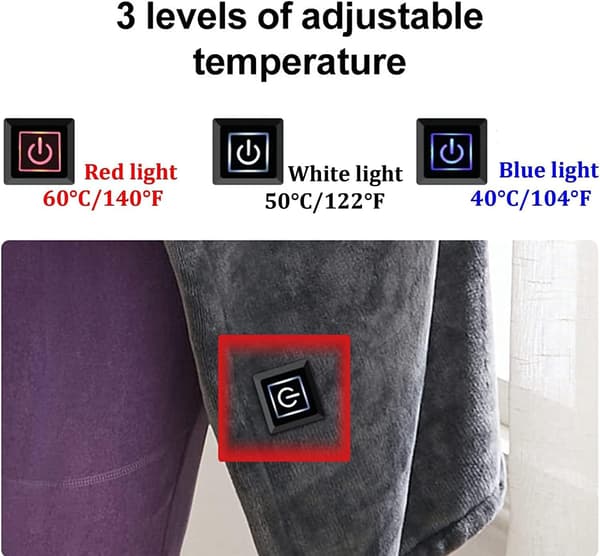 USB Electric Blanket with Buttons, Single Electric Blanket 150 x 85 cm, 3 Levels Adjustable Temperature Heating Blanket, 8 Zone Heating Cape