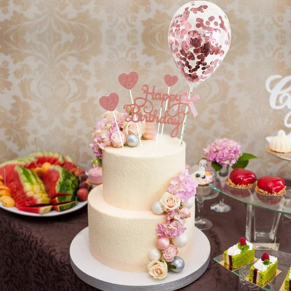 15 stk Rosegull Bursdagskake Topper Gratulerer med dagen Kake Topp