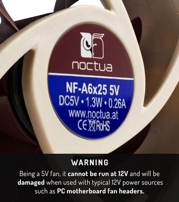 NF-A6x25 5V, Premium Stillegående Vifte, 3-Pin, 5V Versjon (60mm, Brun)