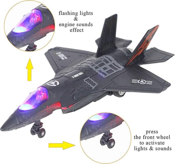 F-35 Jetplan Modell Flygplan Armé Flygvapen Pressgjuten Metall Dra Tillbaka Bombplan Attackplan med Ljus och Ljud för Barn