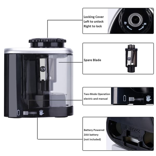 1 Electric Pencil Sharpener, Child-Friendly Electric and Battery Operated