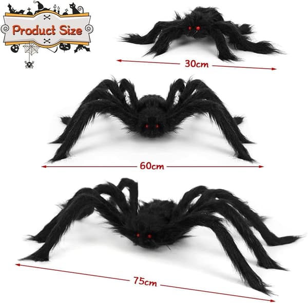 Halloween Edderkopp, 3 STK Kjempe Skummel Halloween Edderkopp, 75cm, 60cm,