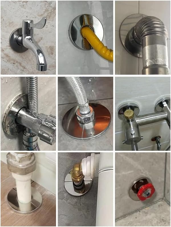 2 stk. rund delt flange dækplade i rustfrit stål, 50 mm indvendig 140 mm udvendig væghulsdækplade