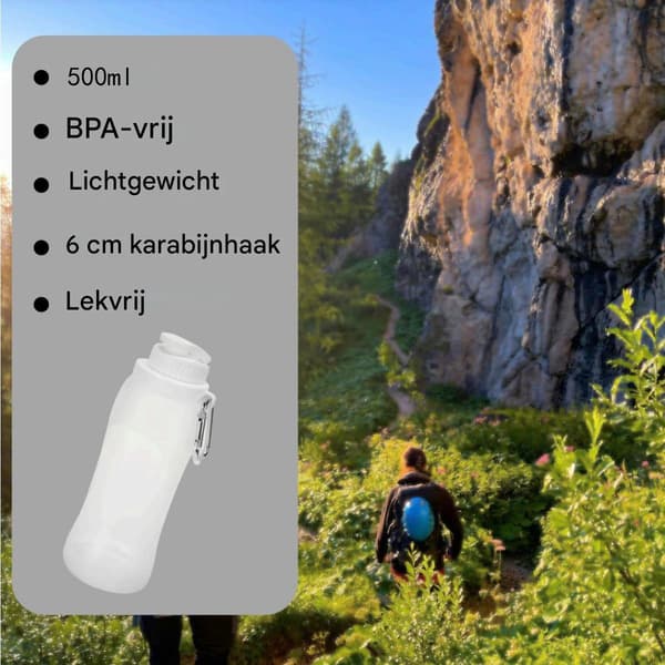 Dricksflaska - Vikbar vattenflaska - Vattenpåse - Hållbar - för utomhusbruk, sport, resor och mer - 500 ml - transparent