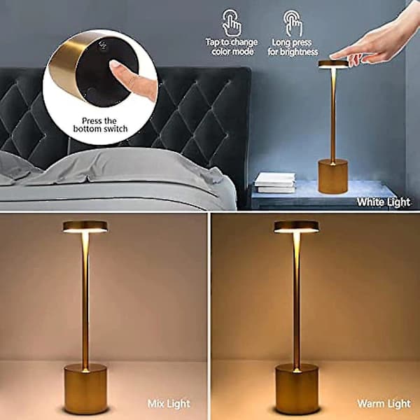 (pow yeah!) Rechargeable Table Lamp, Cordless Table Lamp, Bedside Lamp, Aluminum, LED Table Lamp, Suitable for