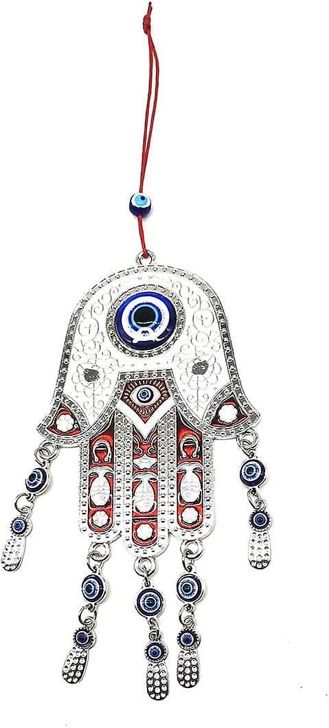 Turkish Blue Evil Eye Hamsa Hand Car Wall Decoration Ornament (Red)