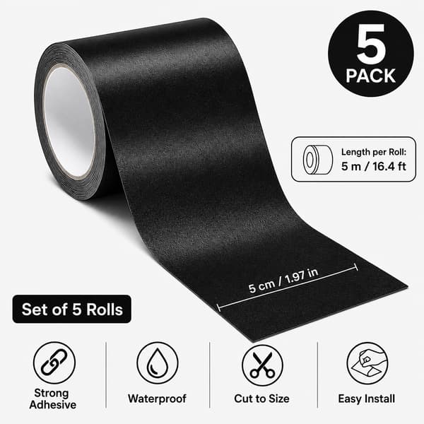 5-pak læderreparationstape, 5 cm x 4,8 m selvklæbende rulle til sofa og bilsæde (sort) 5 cm bred * 5 m lang 5cm wide * 5m long