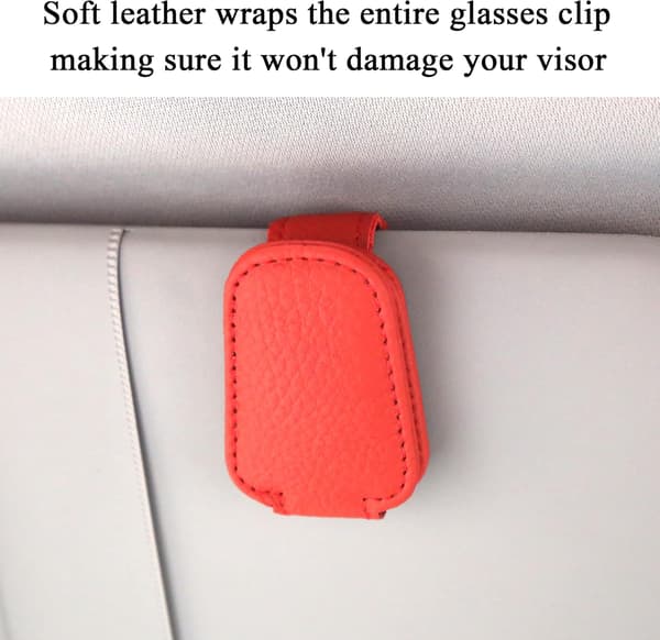 Solbrilleholder (rød) til solskærm i bilen, magnetisk læderglas