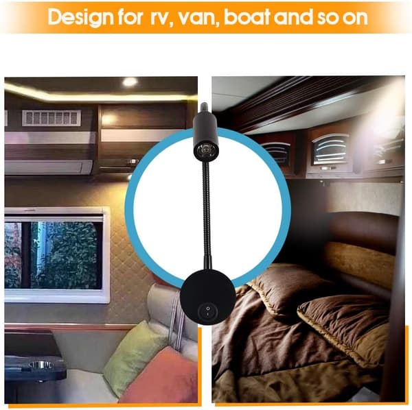 12V DC leselys med USB-ladeport, bobilinteriørbelysning, fleksible LED-lys (svart)