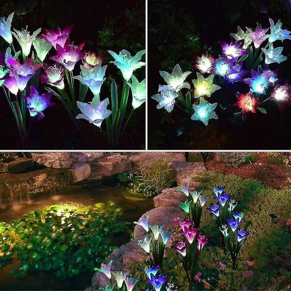 Solcellelamper til haven, 2-pak solcelledrevne blomsterlamper med 8 liljer, flerfarvede