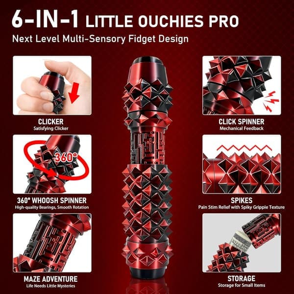 Spiky Fidget Toy Keychain 6-in-1 Stress Relief Clicker Spinner Maze Roller Storage [Ho]